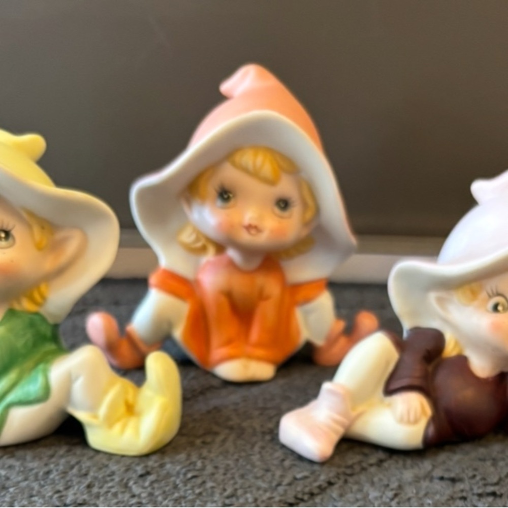 Set of Three Homeco Ceramic Elf Figurines